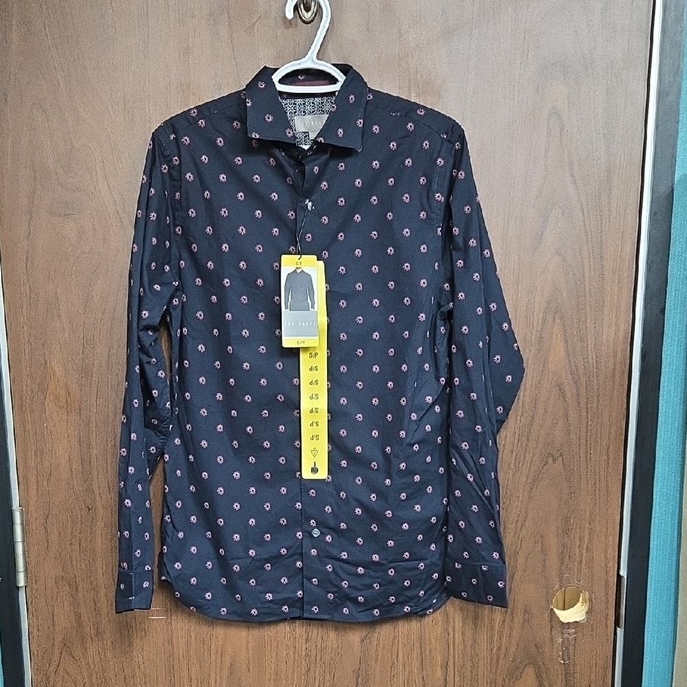 Ted Baker Size S Black Floral Button Down Dress Shirt